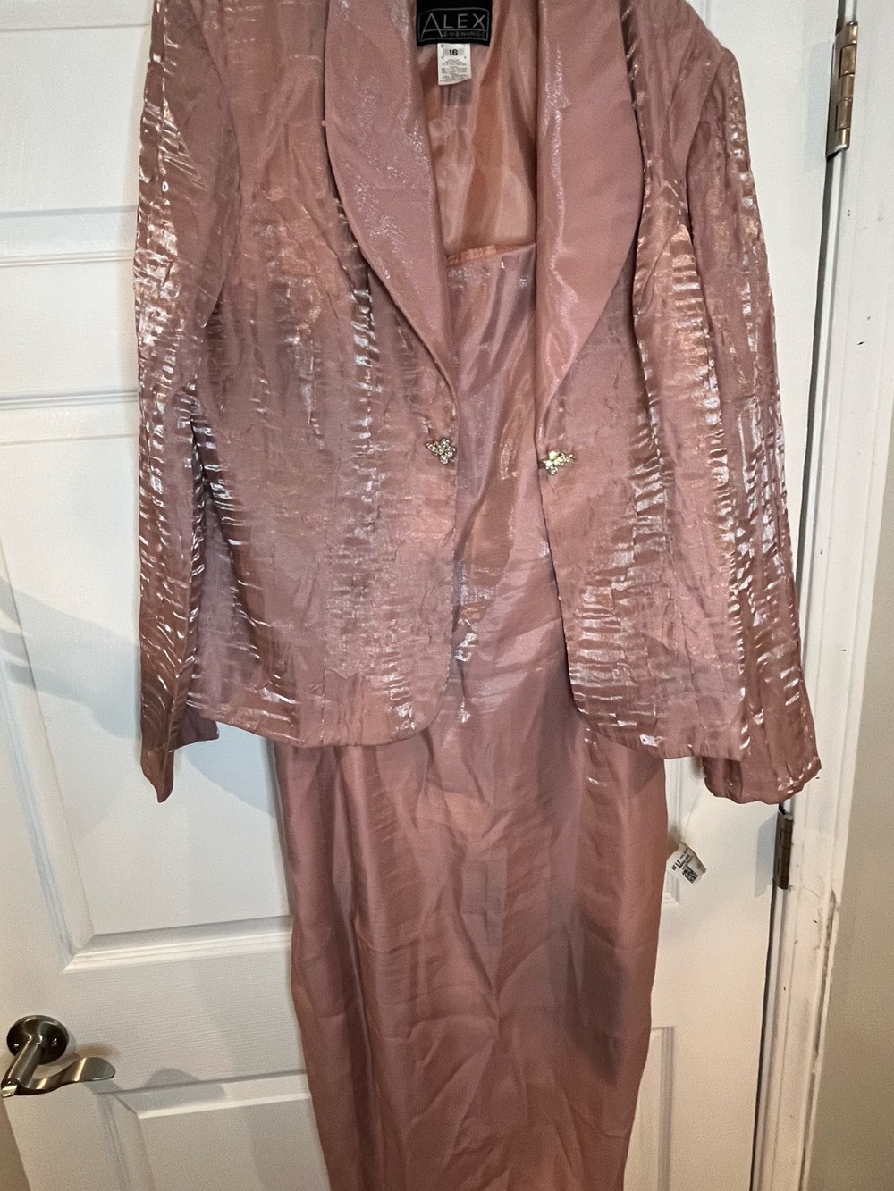 Alex Evenings Shimmery Dusty Rose Satin Jacket and Dress